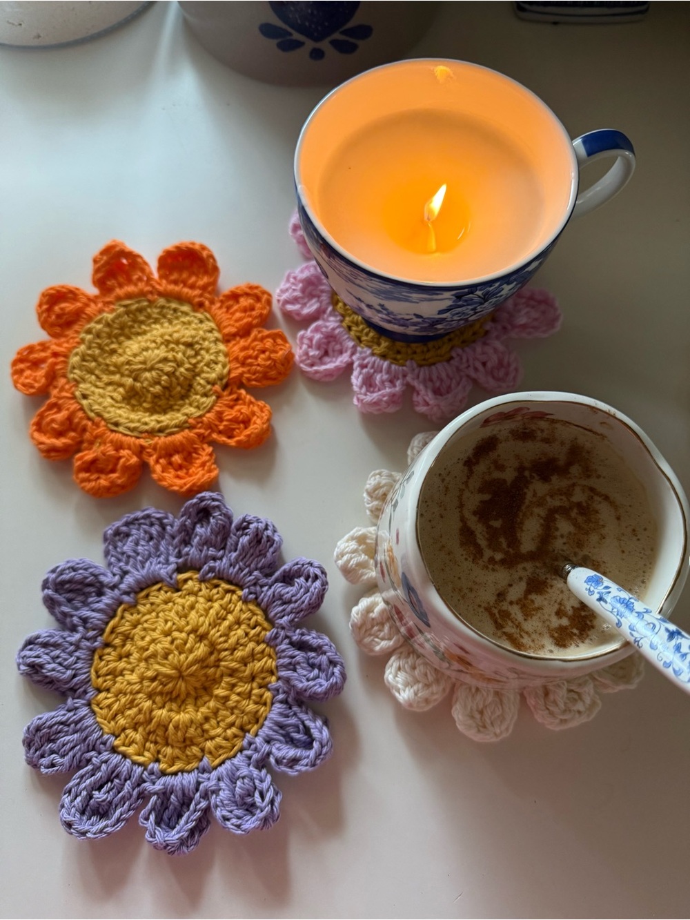 Handmade Crochet Flower Coasters Set of 4 Boho Cottagecor - Picture 7 of 7